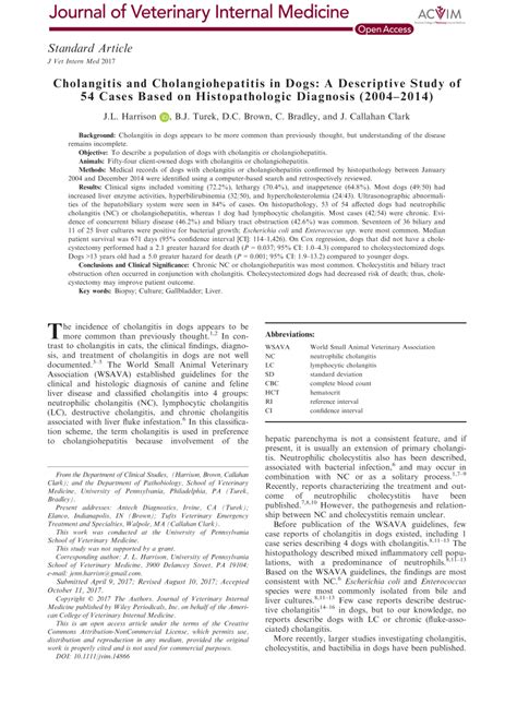 (PDF) Cholangitis and Cholangiohepatitis in Dogs: A Descriptive Study of 54 Cases Based on ...