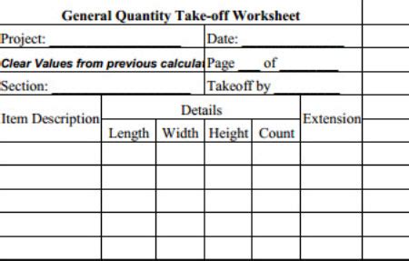 Download General Quantity Takeoff Sheet Template for Free