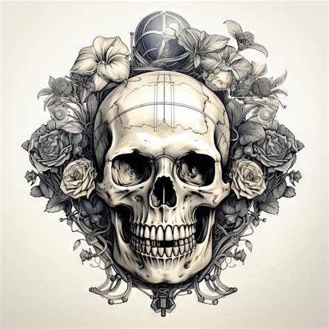 Premium AI Image | Illustration of a styled skull art tattoo design