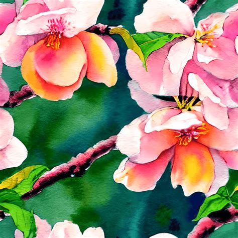 Watercolor Peach Blossom Oil Painting Image of a Blooming Peach · Creative Fabrica