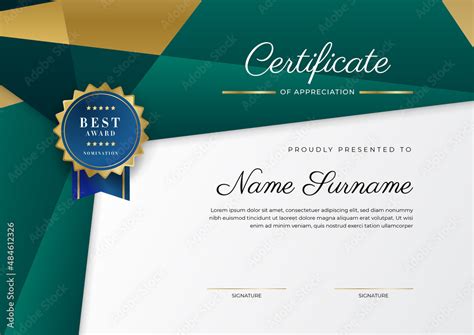 Certificate of appreciation template, gold and black green color. Clean ...