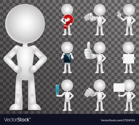 3d blank character cartoon empty isolated icons Vector Image