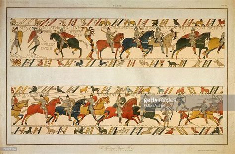 A scene from the Bayeux Tapestry, depicting the Norman Invasion of 1066. William the Conqueror ...