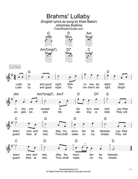 Brahms' Lullaby - Sheet Music - FreewheelinGuitar.com | Sheet music ...