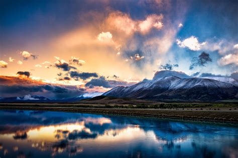 new, Zealand, South, Island, Mountains, Snow, Lake, Reflection, Sky ...