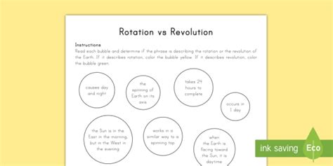 Revolution and Rotation - Earth Rotation for Kids Worksheets