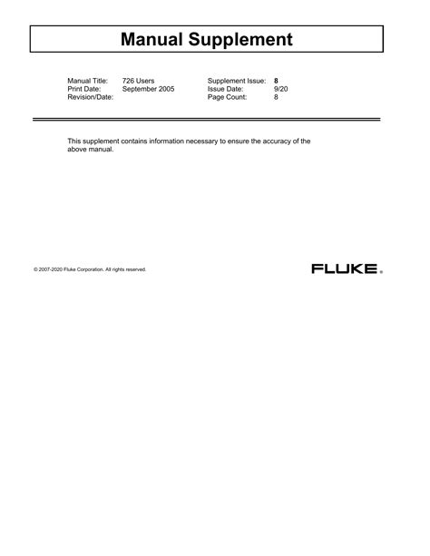 Fluke 726 Precision Multifunction Calibrators Manual | Manualzz