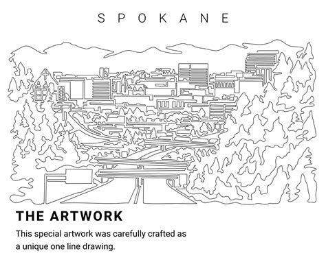 Aesthetic Spokane Skyline SVG with the cityscape from I-90 Highway as unique one line drawing ...