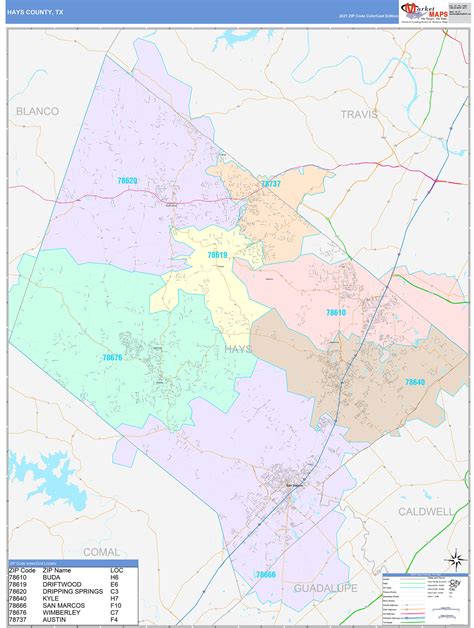 Hays County, TX Wall Map Color Cast Style by MarketMAPS - MapSales.com