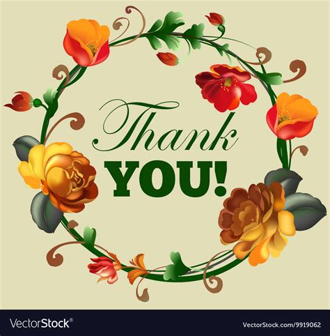 Thank you card with beautiful vintage flowers Vector Image