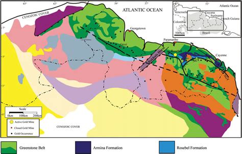 Simplified geology of the northern Guiana Shield with the Greenstone ...