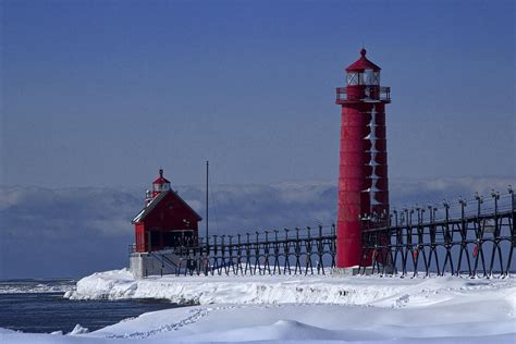 Grand Haven Michigan Lighthouse in Winter Photograph by Randall Nyhof - Fine Art America