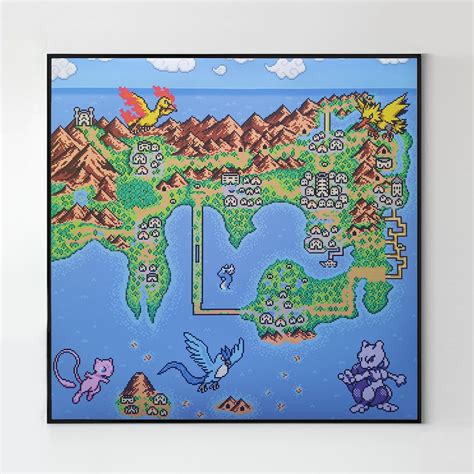 Poster Pokemon Kanto Map Pixel Art Wall Art Decoration Mew Mewtwo Arktos Lavados Zapdos - Etsy
