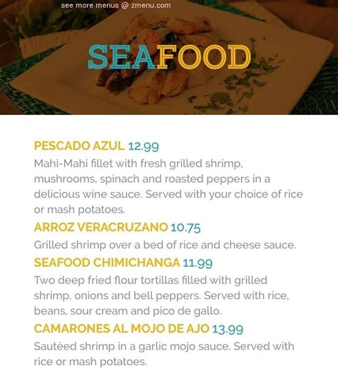 Menu at Azul Tequila restaurant, Napoleon