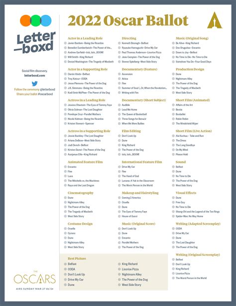 2024 Printable Oscar Ballot