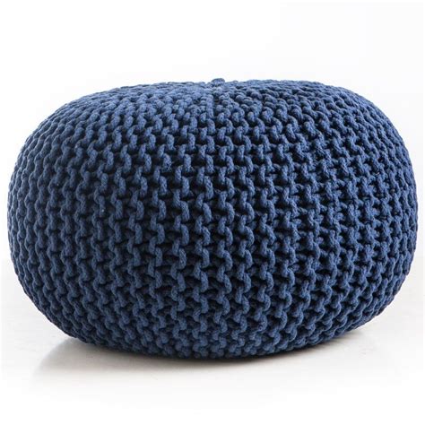 MAJESTIK Knitted Pouf (Blue) | Knitted pouf, Footstool living rooms, Family room decorating