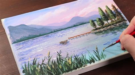 Calm Lake Landscape / Easy acrylic painting for beginners ...