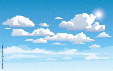 Vector blue cloudy sky. Anime clean style. Background design Stock Vector | Adobe Stock