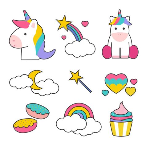 Unicorn Sticker Set with Colorful Rainbow 5205796 Vector Art at Vecteezy