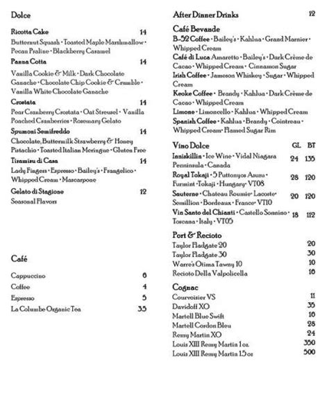 Acqua di Luca menu in Cleveland, Ohio, USA