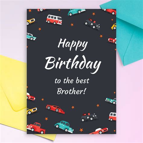 Cars And Vans Birthday Card For Brother Template Editable Online