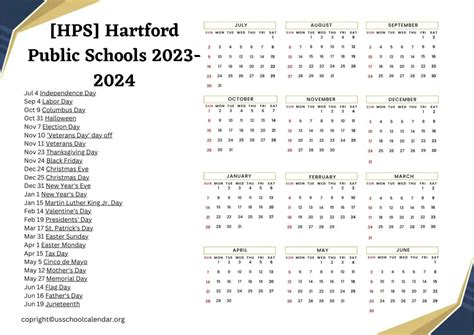 [HPS] Hartford Public Schools Calendar with Holidays 2023-2024