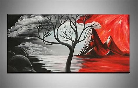 Hand painted Large Canvas Wall Art Black White And Red Abstract Oil ...