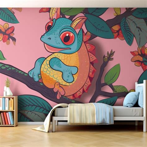 Premium AI Image | Chameleon wallpaper decoration bedroom interior ...