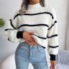 New Fall Winter Casual Striped Lantern Sleeve Turtleneck Sweaters – Miggon