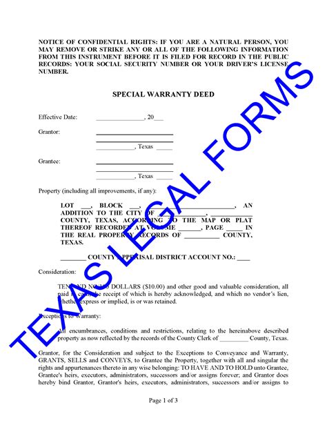 Special Warranty Deed - Joint Tenancy Survivorship Agreement - Texas ...