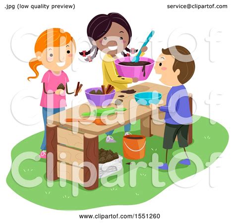 Clipart of a Group of Children Playing with Mud - Royalty Free Vector Illustration by BNP Design ...