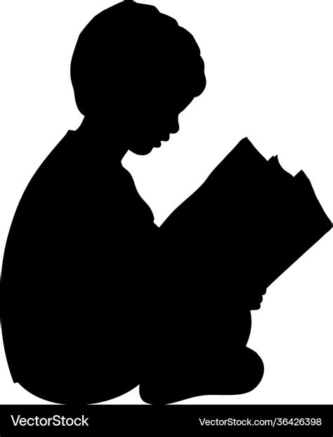 Silhouette baby boy reading book Royalty Free Vector Image