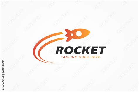 Modern Rocket Logo. Simple Flying Rocket with Speed Comet Waves isolated on White Background ...