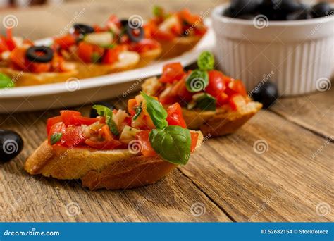 Bruschetta and olives stock photo. Image of tomato, mediterranean ...