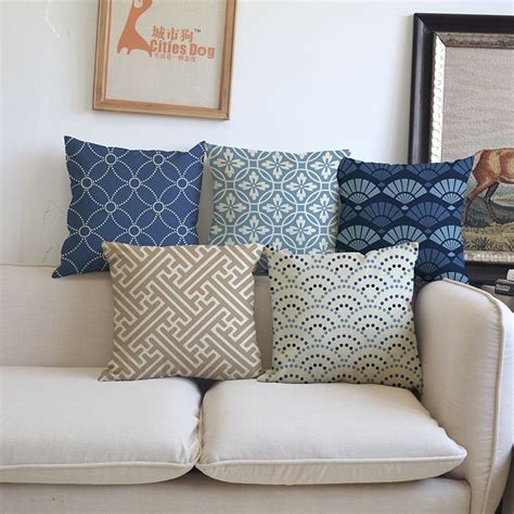 Dark blue brown beige Classic retro geometric pattern Sofa car coffee ...