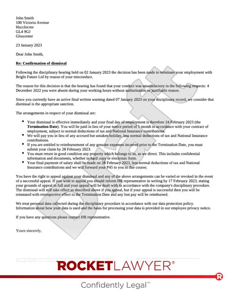 Dismissal Letter For Misconduct | Template - Rocket Lawyer UK