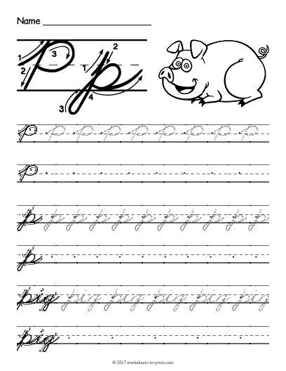 Free Printable Cursive P Worksheet | Learning cursive, Cursive writing, Cursive worksheets