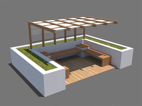 Pergola with seating sheltered corner 3d model – Artofit