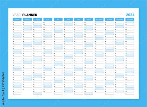 Planner calendar for 2024 year, wall organizer, yearly scheduler. Corporate and business planner ...