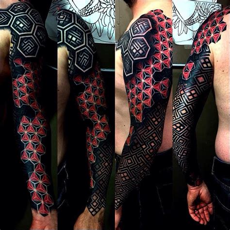 Black & red tattoo | Best sleeve tattoos, Geometric sleeve tattoo, Tattoos