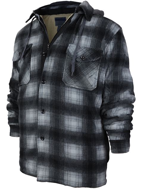 VKWEAR - Men's Heavyweight Flannel Zip Up Fleece Lined Plaid Sherpa Hoodie Jacket (#707 Black ...