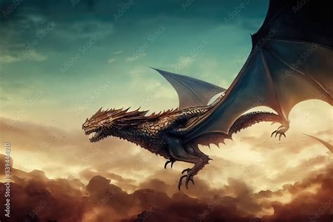 A concept art dragon in mid air. Fantasy wallpaper of a flying dragon ...