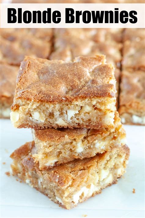 These blonde brownies are chewy and so delicious. Made with brown sugar and filled with white ...