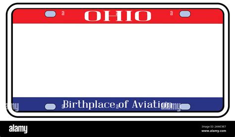 Ohio state license plate in the colors of the state flag with icons ...