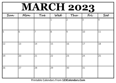 March 2023 Calendar 123calendars - Get Calender 2023 Update