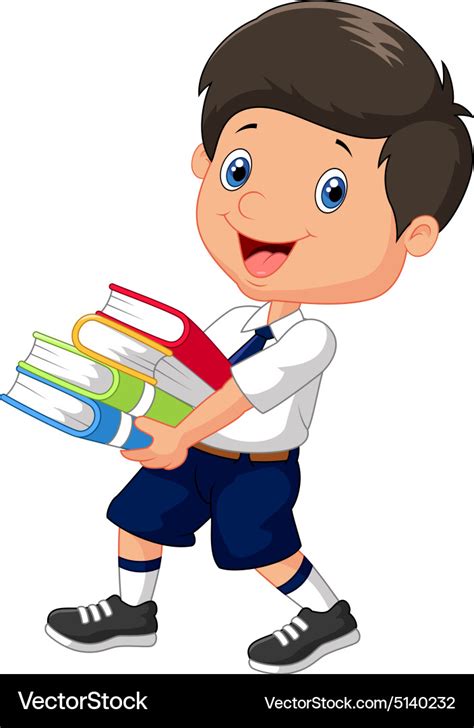 Cartoon boy holding a pile of books Royalty Free Vector