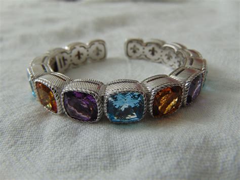 vintage judith ripka cuff bracelet amethyst blue topaz citrine crystals sterling silver signed ...