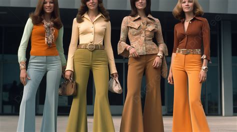 Women Stand On A Street In Colourful 70s Fashion Background, 70s Fashion Pictures, Retro ...