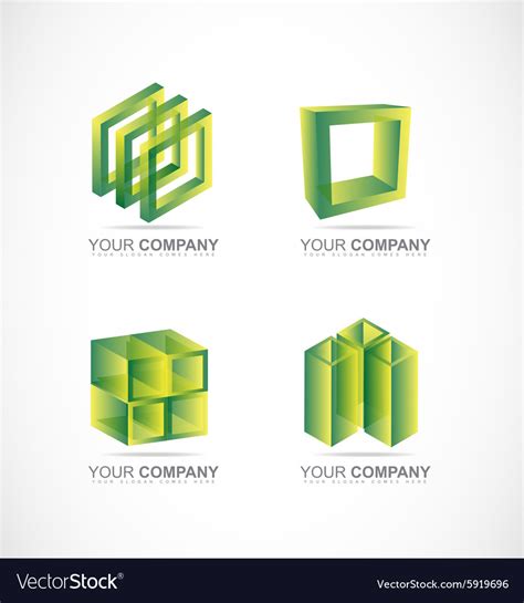 Green square cube box logo icon set Royalty Free Vector