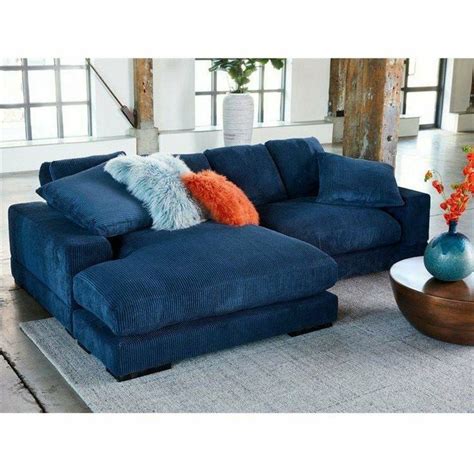 Plunge Blue Navy Corduroy Reversible Sectional With Chaise